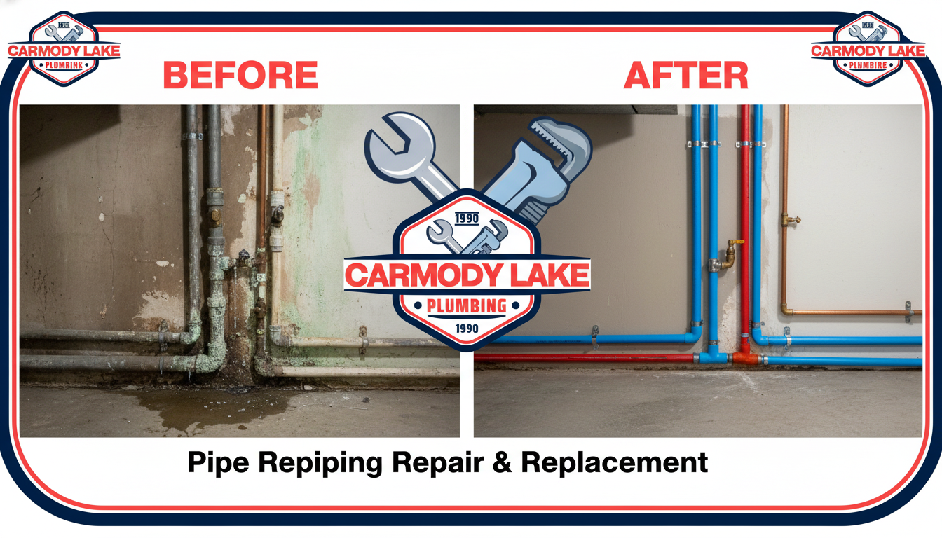 Before and After Pipe Repiping Repair and Replacement by Carmody Lake Plumbing in Lakewood CO - Corroded galvanized pipes replaced with modern PEX piping