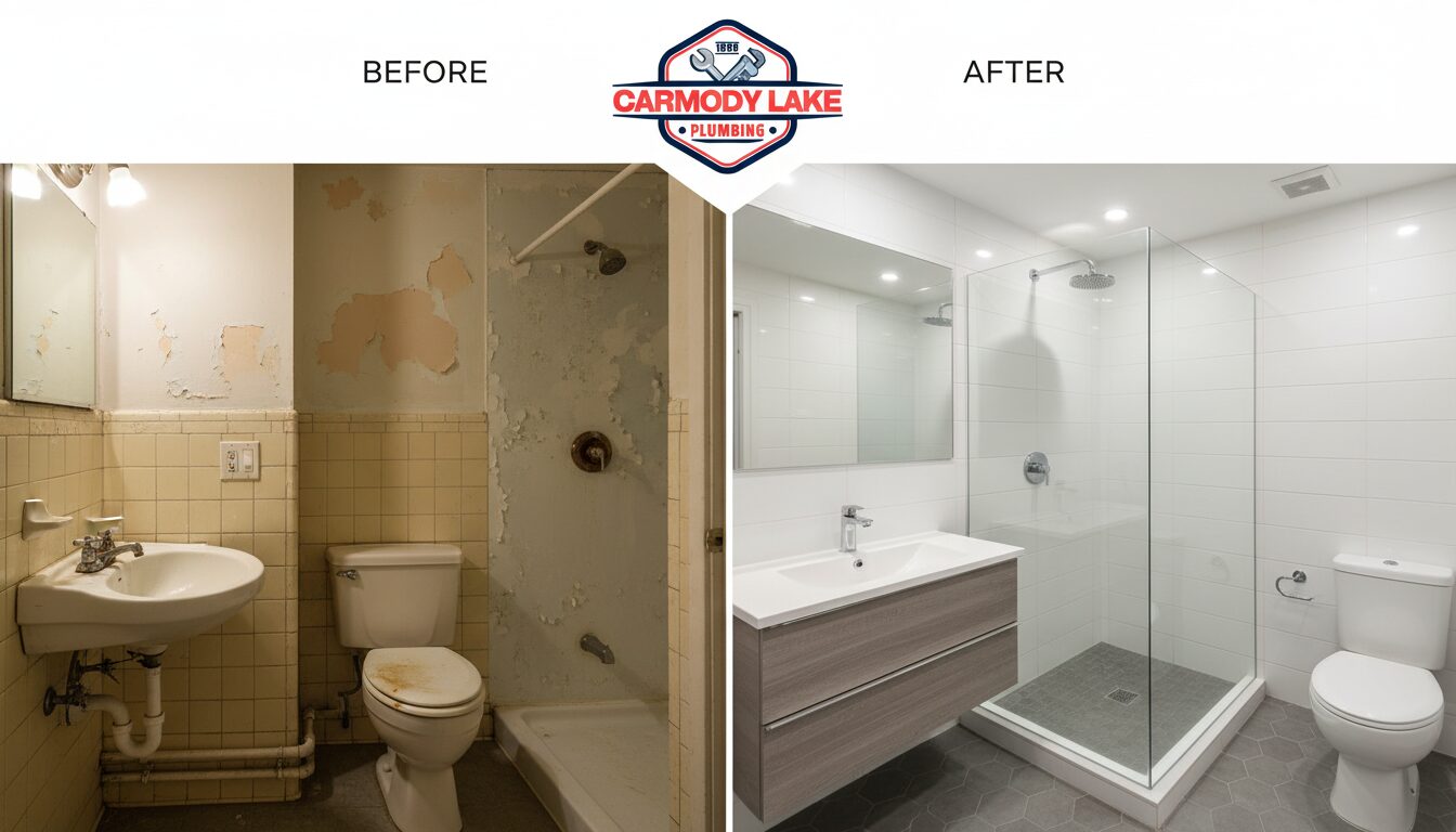 Before and after bathroom remodeling by Carmody Lake Plumbing Lakewood CO
