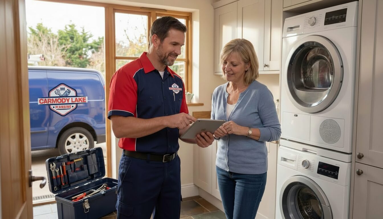 Carmody Lake Plumbing technician providing on-site estimate to Lakewood homeowner
